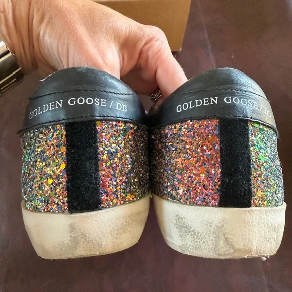 Golden Goose Multicolor Glitter and Black Sneakers w/ Blue Metallic Star - Picture 3 of 13